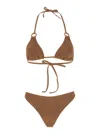 HUNZA G EVA BROWN BIKINI WITH RING DETAILS IN RIBBED STRETCH POLYAMIDE WOMAN