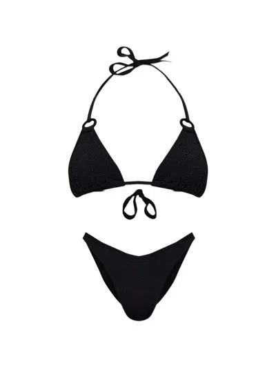 Hunza G Eva Crinkle-effect Ring-detail Bikini In Black