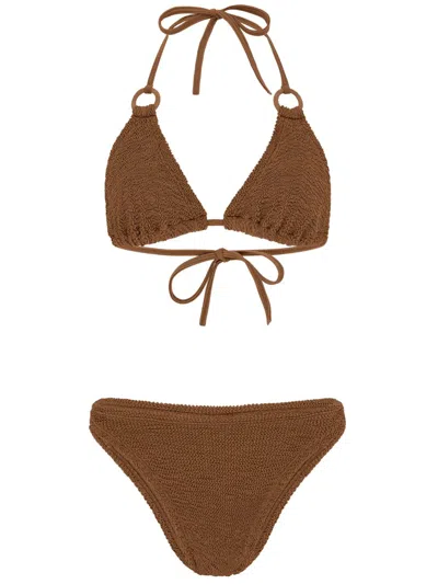 Hunza G Eva Triangle Swimsuit With Ring Detail In Brown