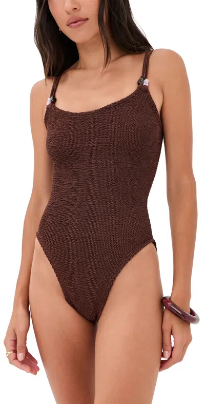 Hunza G Exclusive Scoop One Piece Swimsuit Metallic Chocolate In Brown