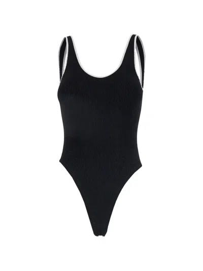 Hunza G Faye Black Swimsuit With Contrasting Edges In Ribbed Fabric Woman