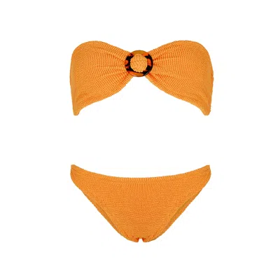 Hunza G Flora Seersucker Bandeau Bikini In Orange
