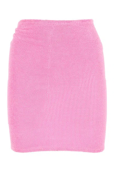 HUNZA G FLUO PINK STRETCH NYLON BLEND MINISKIRT