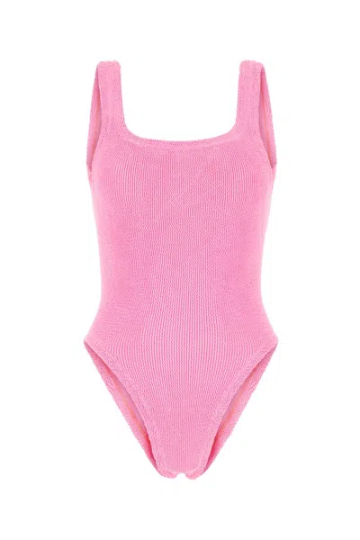 Hunza G Fluo Pink Stretch Nylon Swimsuit In Bubblegum