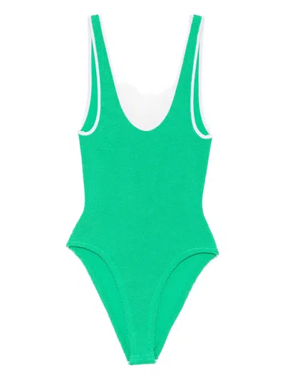 Hunza G For El Silencio Faye Contrast Swimsuit In Green