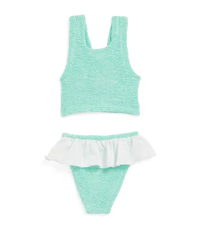 Hunza G Kids' Frill-detail Olive Bikini In Green