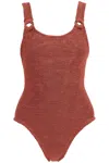 Hunza G Womens Metallic Rosewood Domino Scoop-neck Swimsuit In Metallic