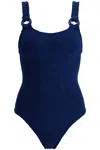 Hunza G Domino Seersucker One-piece Swimsuit In Navy (blue)