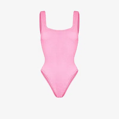 Hunza G Crinkle Square Neck Swimsuit In Pink