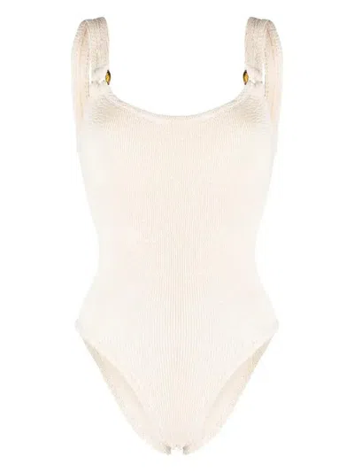 Hunza G Beige Domino Crinkle Swimsuit