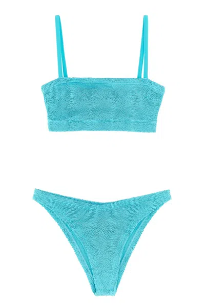 Hunza G Gigi Bikini Set Adjustable Straps Textured Fabric In Blue