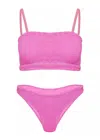 Hunza G Gigi Bikini | Figure Flattering Crinkle Swimsuit | Strappy Bandeau Style | High Leg Bubblegum Pink B In Pink