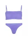 Hunza G Gigi Bikini | Figure Flattering Crinkle Swimsuit | Strappy Bandeau Style | High Leg Lilac Bikini Set In Purple