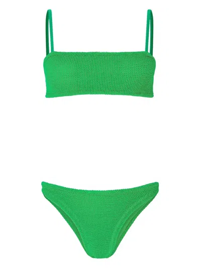 Hunza G Crinkled Bikini Set Square Neck Straps In Green