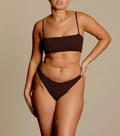 Hunza G Gigi Bikini Metallic Crinkle Chocolate In Brown