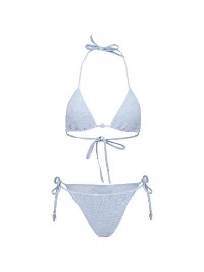 Hunza G Gina Beaded Crinkle Bikini In Blue
