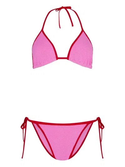 Hunza G Gina Sporty Halter Triangle Bikini In Pink & Purple