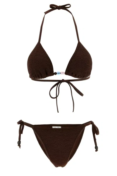 Hunza G Gina Bikini Triangle Top Textured Beaded In Burgundy