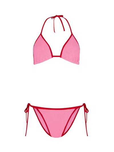 Hunza G Gina Sporty Halter Triangle Bikini In Pink & Purple