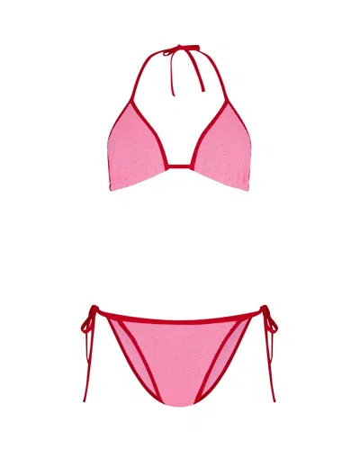 Hunza G Gina Sporty Halter Triangle Bikini In Pink & Purple