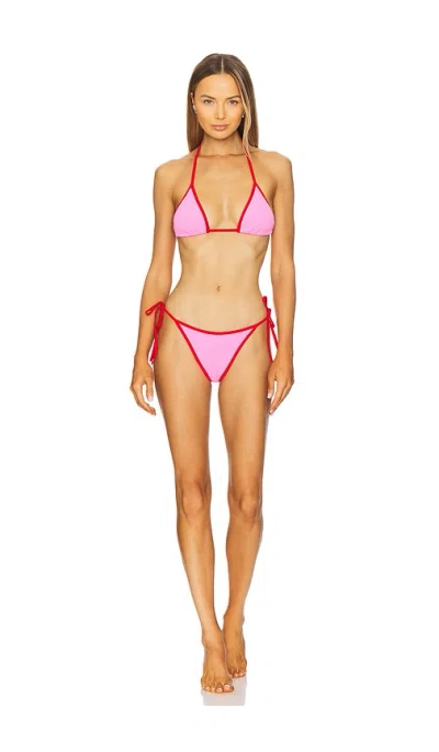 Hunza G Gina Sporty Halter Triangle Bikini In Pink & Purple