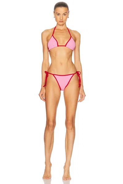 Hunza G Gina Sporty Halter Triangle Bikini In Pink & Purple