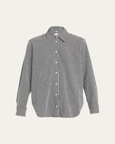 Hunza G Gingham Seersucker Button-front Shirt In Black