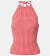 Hunza G Gingham Seersucker Top In Pink