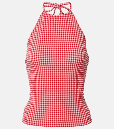 Hunza G Gingham Seersucker Top In Pink