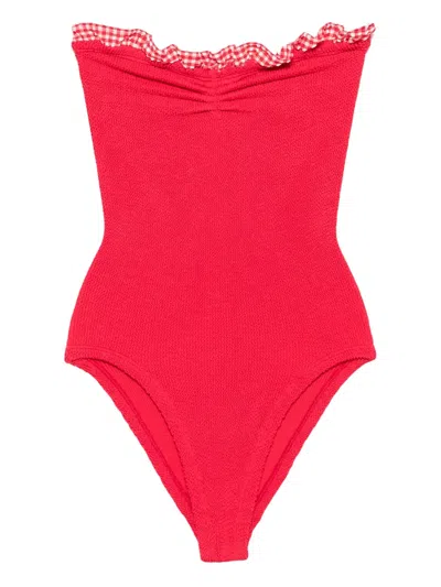 Hunza G Gingham-trimmed Swimsuit In Red