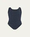 Hunza G Girl's Alva One Piece Swimsuit W/ Bow In Navy White