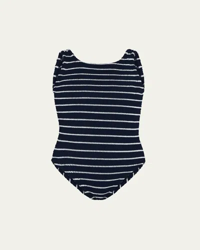 Hunza G Kids' Girl's Alva One Piece Swimsuit W/ Bow In Navy White