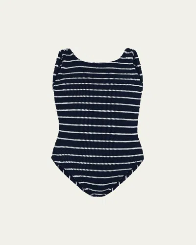 Hunza G Kids' Girl's Alva Striped Swimsuit In Navy White