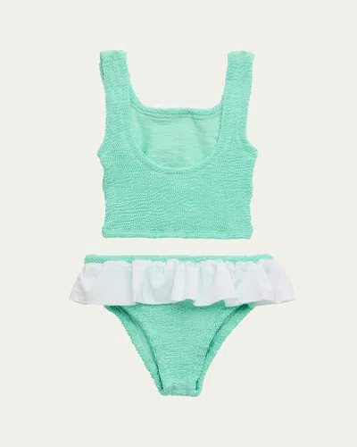 Hunza G Kids' Girl's Two-piece Textured Swimsuit, One Size In Green