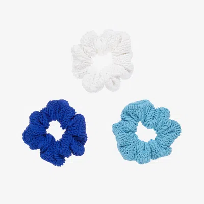 Hunza G Kids' Girls Blue Crinkle Hair Scrunchies (3 Pack)