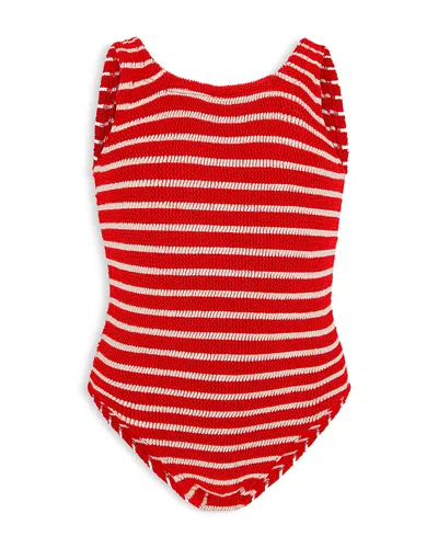 Hunza G Girls' Classic One Piece Swimsuit - Big Kid In Red/white