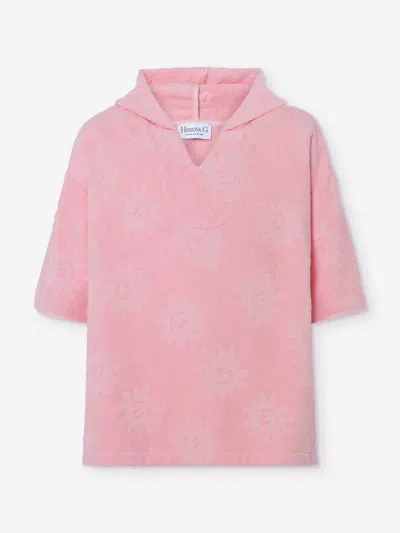Hunza G Girls Hooded Towelling Poncho In Pink