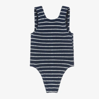 Hunza G Kids' Girls Navy Blue Stripe Crinkle Swimsuit