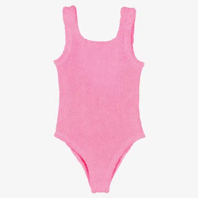 Hunza G Kids' Girls Pink Crinkle Bow Swimsuit