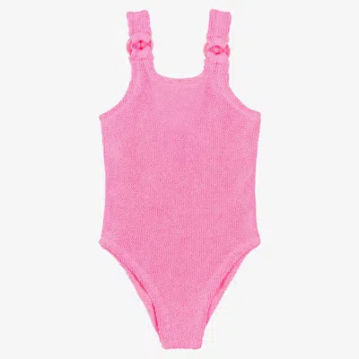 Hunza G Kids' Girls Pink Crinkle Swimsuit In Purple