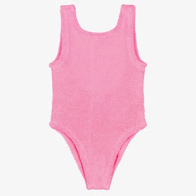 Hunza G Kids' Girls Pink Crinkle Swimsuit In Red