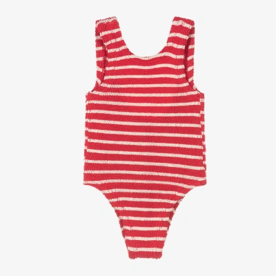 Hunza G Kids' Girls Red Stripe Crinkle Swimsuit