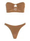 Hunza G 'gloria' Brown Bikini With Bandeau Design And Tonal Loops In Brown