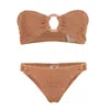 Hunza G Gloria Bikini With Fabric Covered Hoops | One Size Bandeau Style Crinkle Swimsuit | Strapless Bikini In Brown