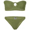 Hunza G Gloria Bikini With Fabric Covered Hoops | One Size Fit Bandeau Style Crinkle Swimsuit | Strapless Bi In Green