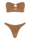 Hunza G 'gloria' Brown Bikini With Bandeau Design And Tonal Loops In Brown