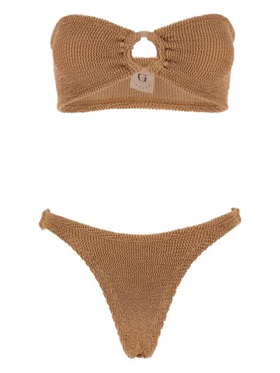 Hunza G Gloria Metallic Crinkle Bikini Set In Brown