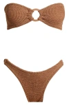 Hunza G Gloria Bikini With Fabric Covered Hoops In Metallic Cocoa