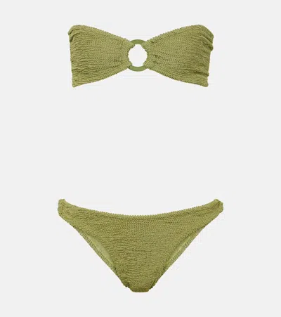 Hunza G Gloria Ring-detail Strapless Bikini In Metallic Moss