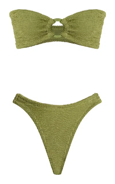 Hunza G Gloria Ring-detailed Seersucker Bikini Set In Green